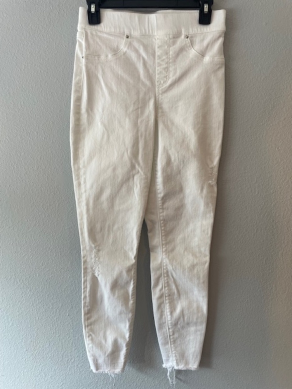 SPANX White Distressed Skinny Jeans Raw Hem Stretch Denim Petite Small